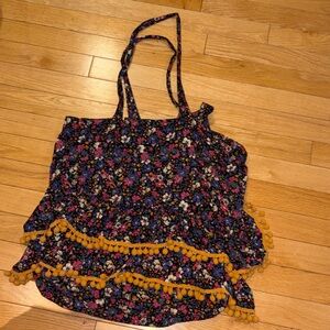 NATURAL LIFE Floral Hobo Bag with Pom Pom Trim